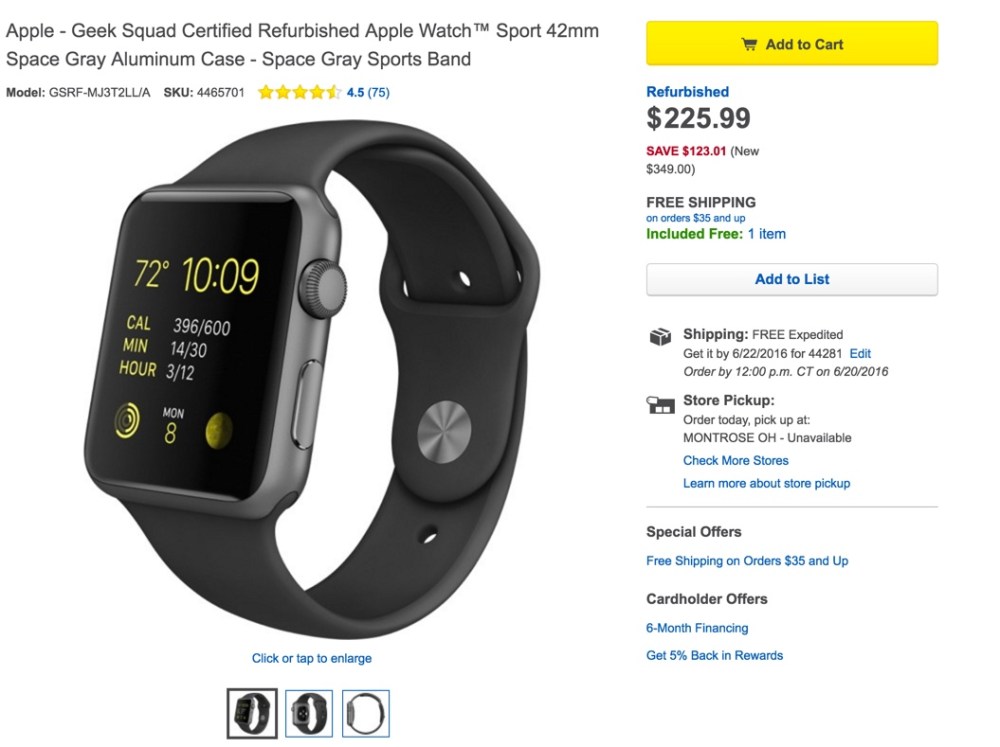 Apple Watch 42mm Sport Smartwatch in Space Gray (MJ3T2LL:A)