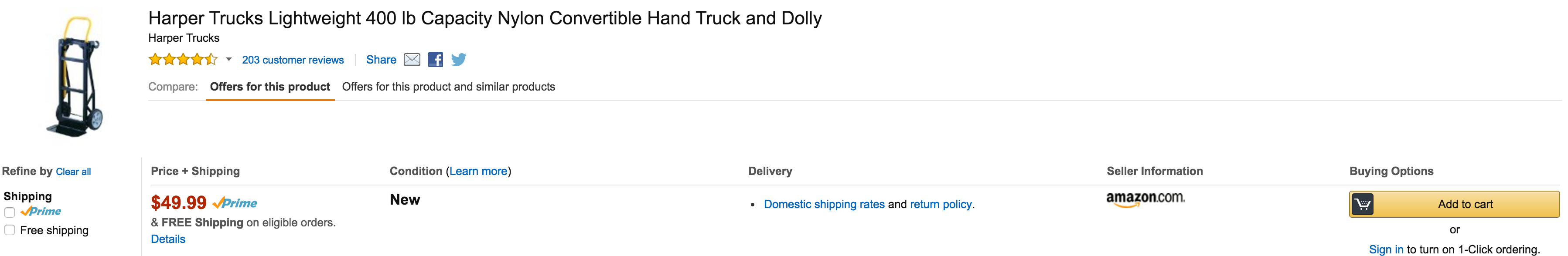 Harper Trucks� Lighweight Nylon Convertible Hand Truck and Dolly 