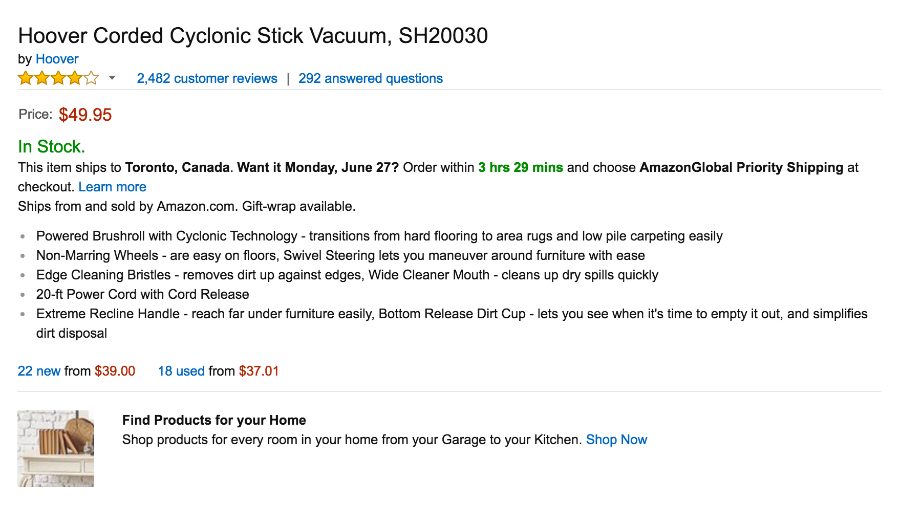 This highlyrated Hoover Corded Cyclonic Stick Vac is now down to just