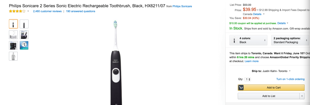Philips Sonicare 2 Series Sonic Electric Rechargeable Toothbrush in Black (HX6211:07)-4