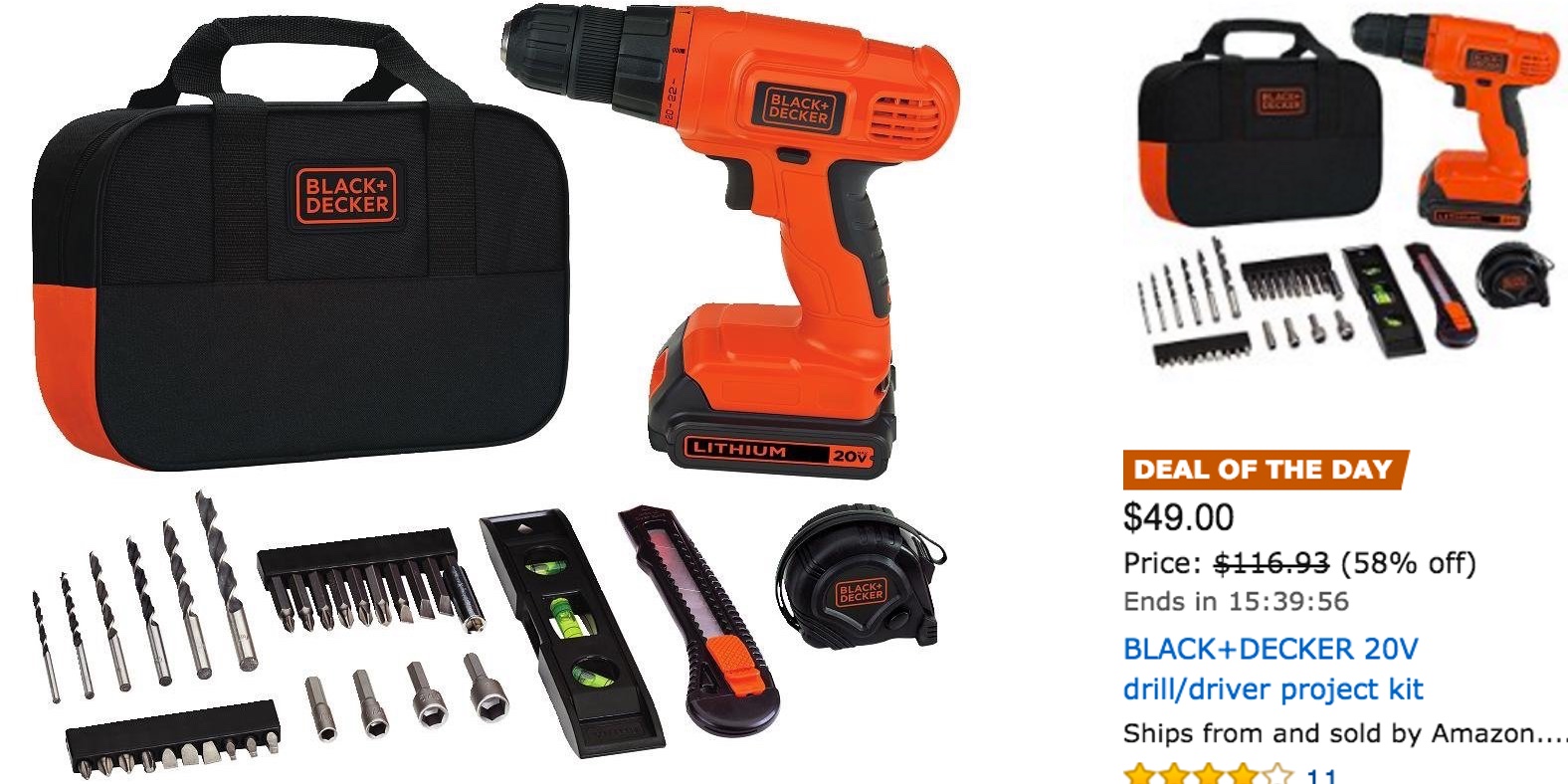 $49 (58% off) snags you an excellent Black & Decker 20V Lithium Drill/Driver  Project Kit