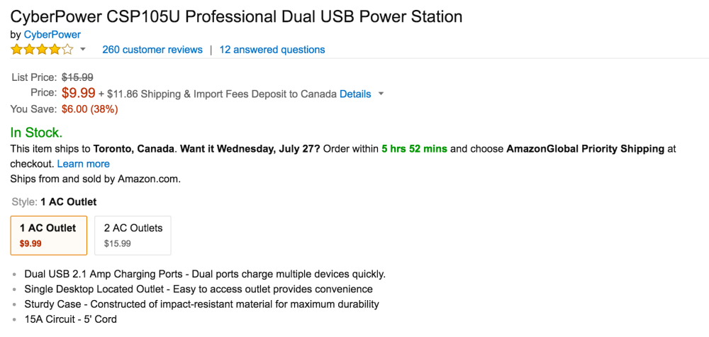 CyberPower CSP105U Professional Dual USB Power Station-4