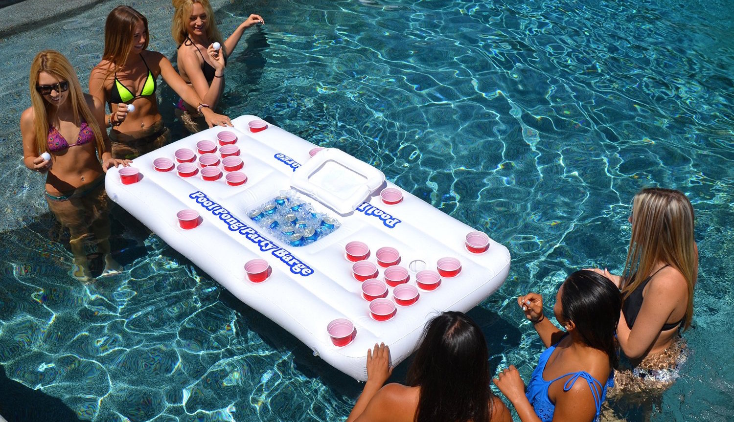 GoPong Pool Party Barge Floating 6-Feet Beer Pong White Table With Cooler for sale online 