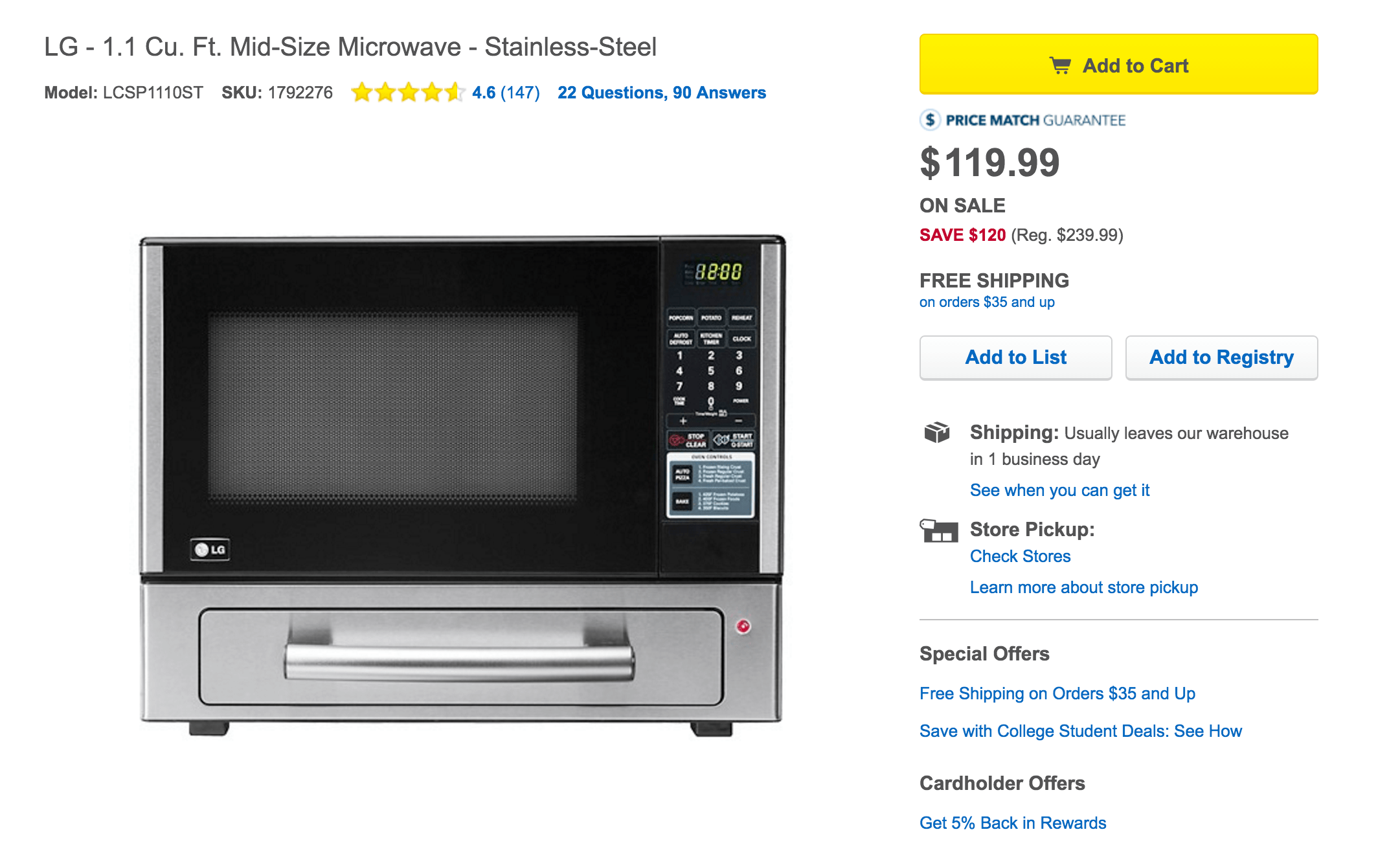 This stainless steel LG microwave doubles as a pizza oven for 120