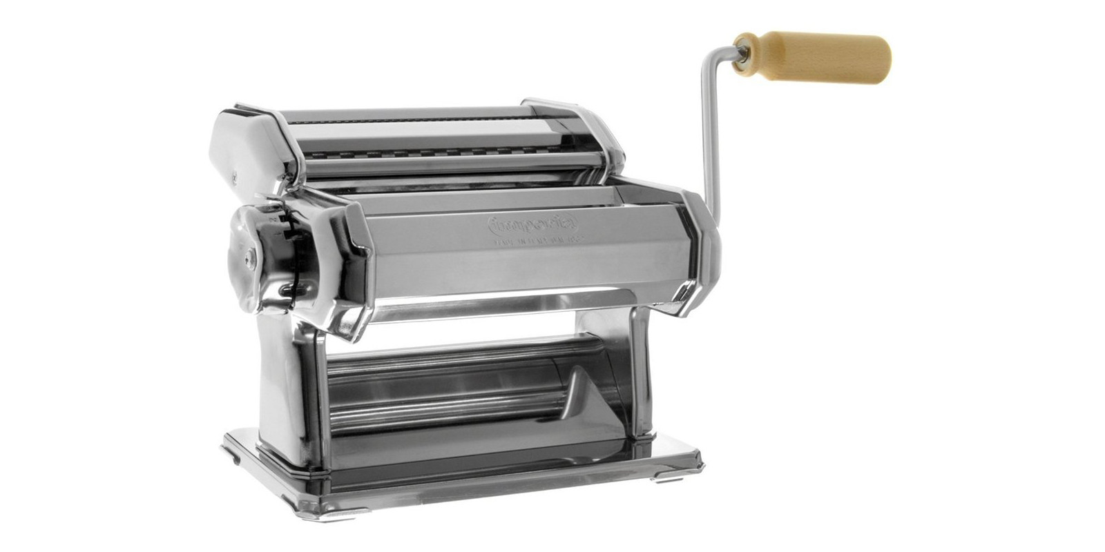 Imperia Pasta Maker Machine - Heavy Duty Steel Construction w Easy Lock  Dial and Wood Grip Handle- Model 150 Made in Italy