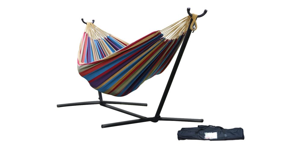 Vivere Double Hammock with Space-Saving Steel Stand-2