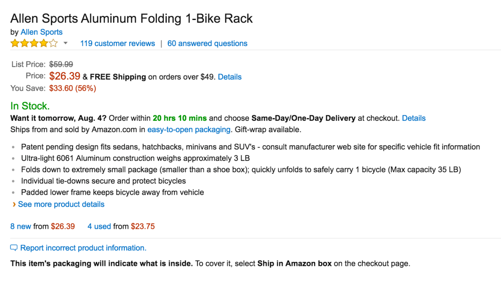 Allen Sports Aluminum Folding 1-Bike Rack-4