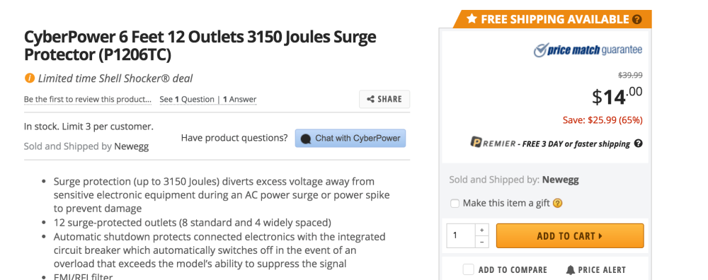 CyberPower 6 Feet 12 Outlets 3150 Joules Surge Protector-2