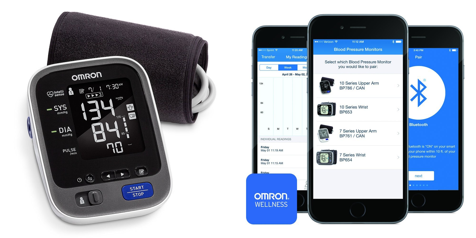 Omron 7 Series Wireless Upper Arm Blood Pressure Monitor with Cuff that  fits Standard and Large Arms BP761 with Bluetooth Smart Connectivity 