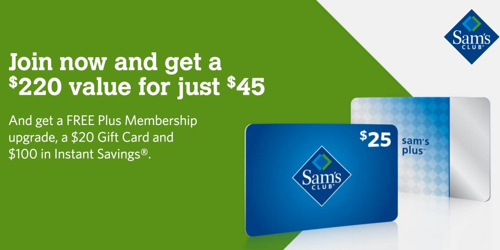 Grab a 1yr. Plus Membership to Sam's Club w/ a 20 gift card and free