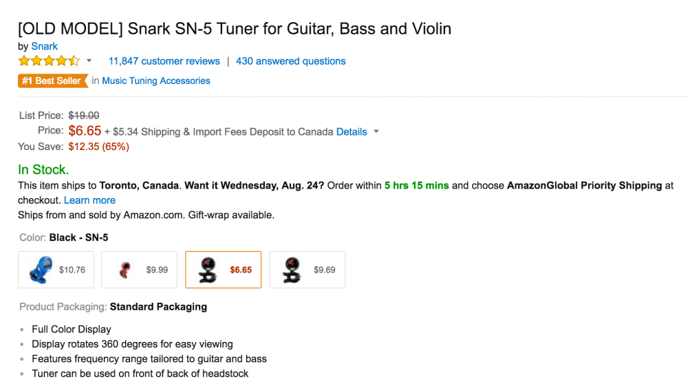 Snark SN-5 Tuner for Guitar, Bass and Violin-3