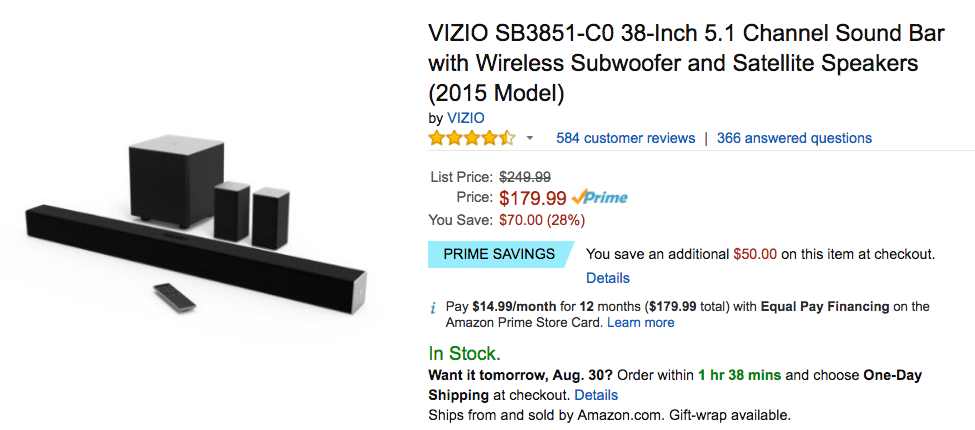 This VIZIO Bluetooth Soundbar includes a Wireless Subwoofer & Satellite ...