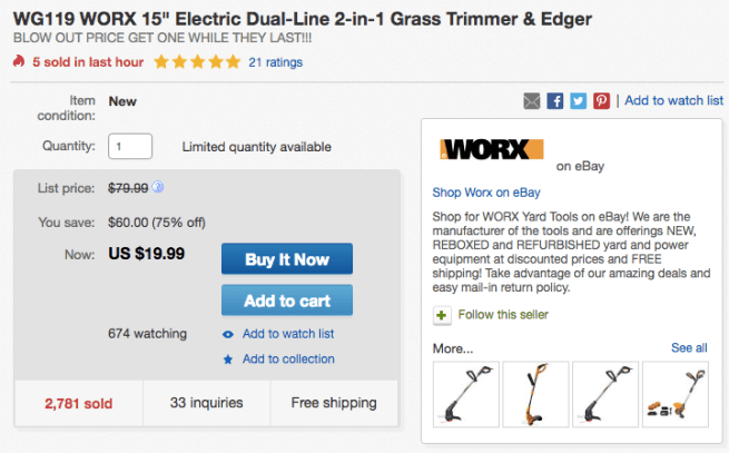 Green Deals: WORX WG119 15-inch Dual-Line Electric Grass Trimmer and
