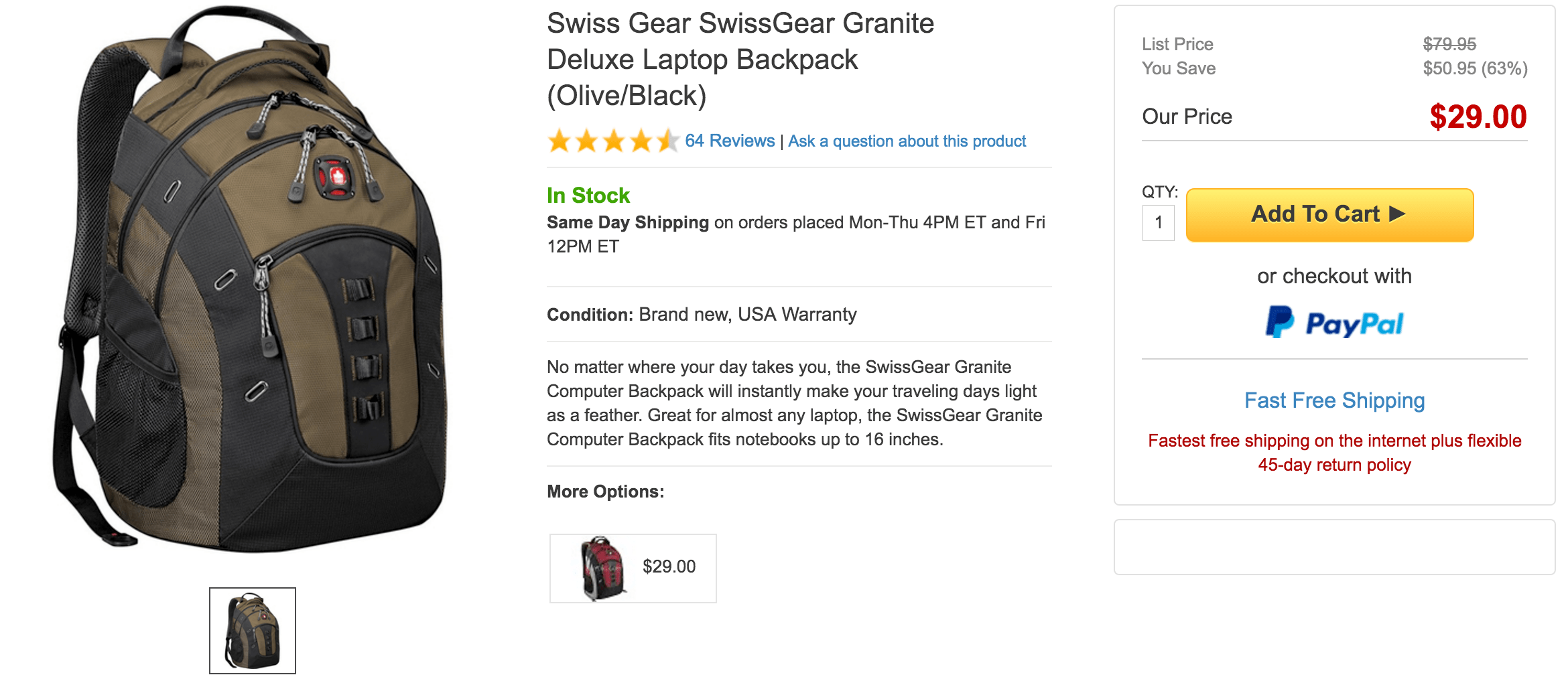 SwissGear Granite Deluxe Laptop Backpack (multiple colors) 29 shipped