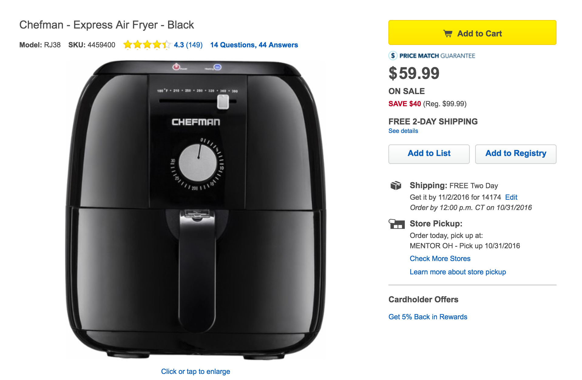 Make a healthier choice with the Chefman Express Air Fryer at 60