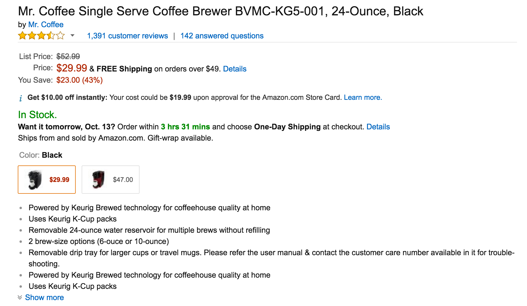  Mr. Coffee BVMC-KG5-001 Single Serve 24 oz. Coffee