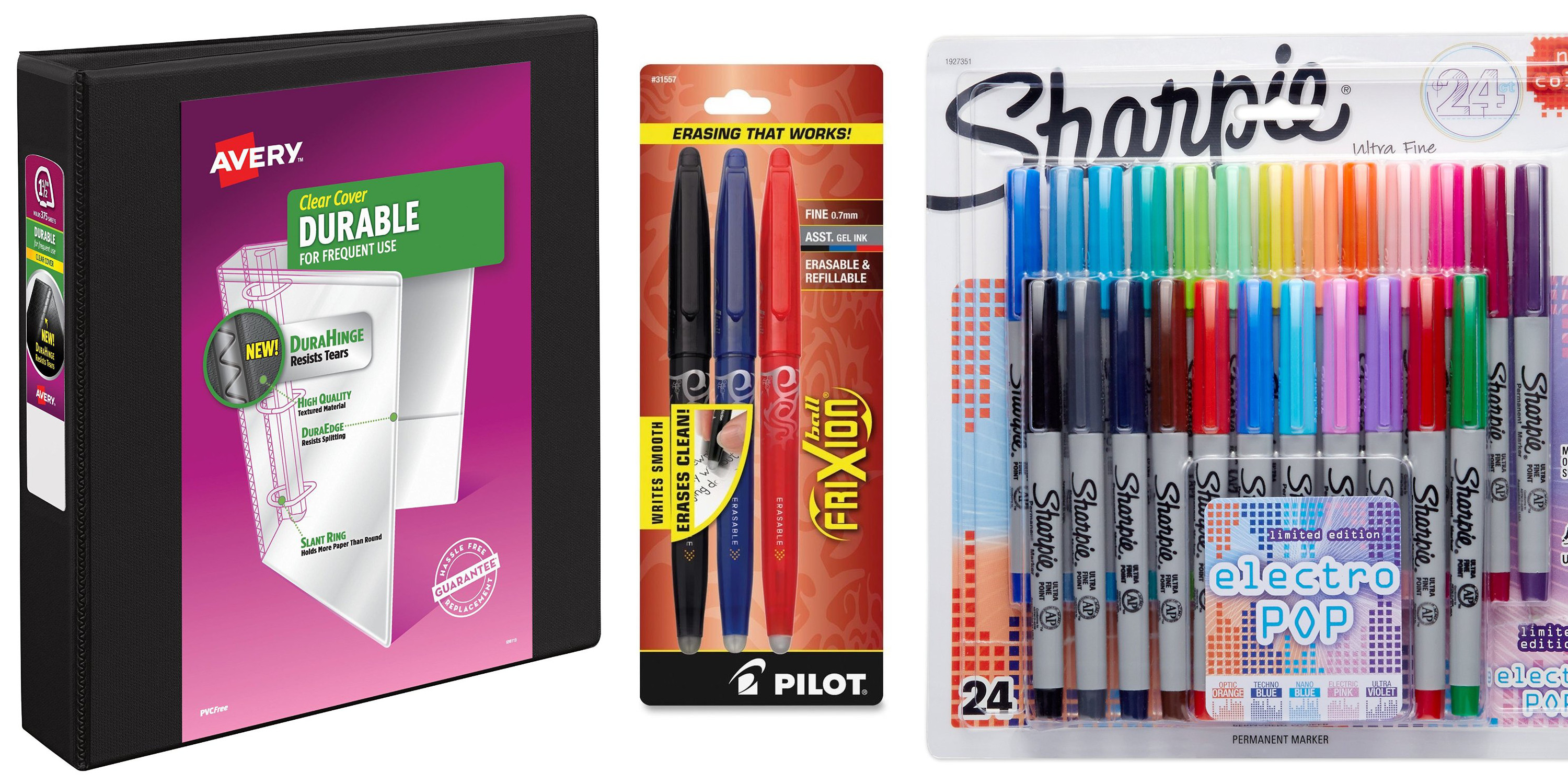 Pilot FriXion Ball Erasable Gel Pens, Fine Point, Assorted Ink, 3/Pack  (31557)