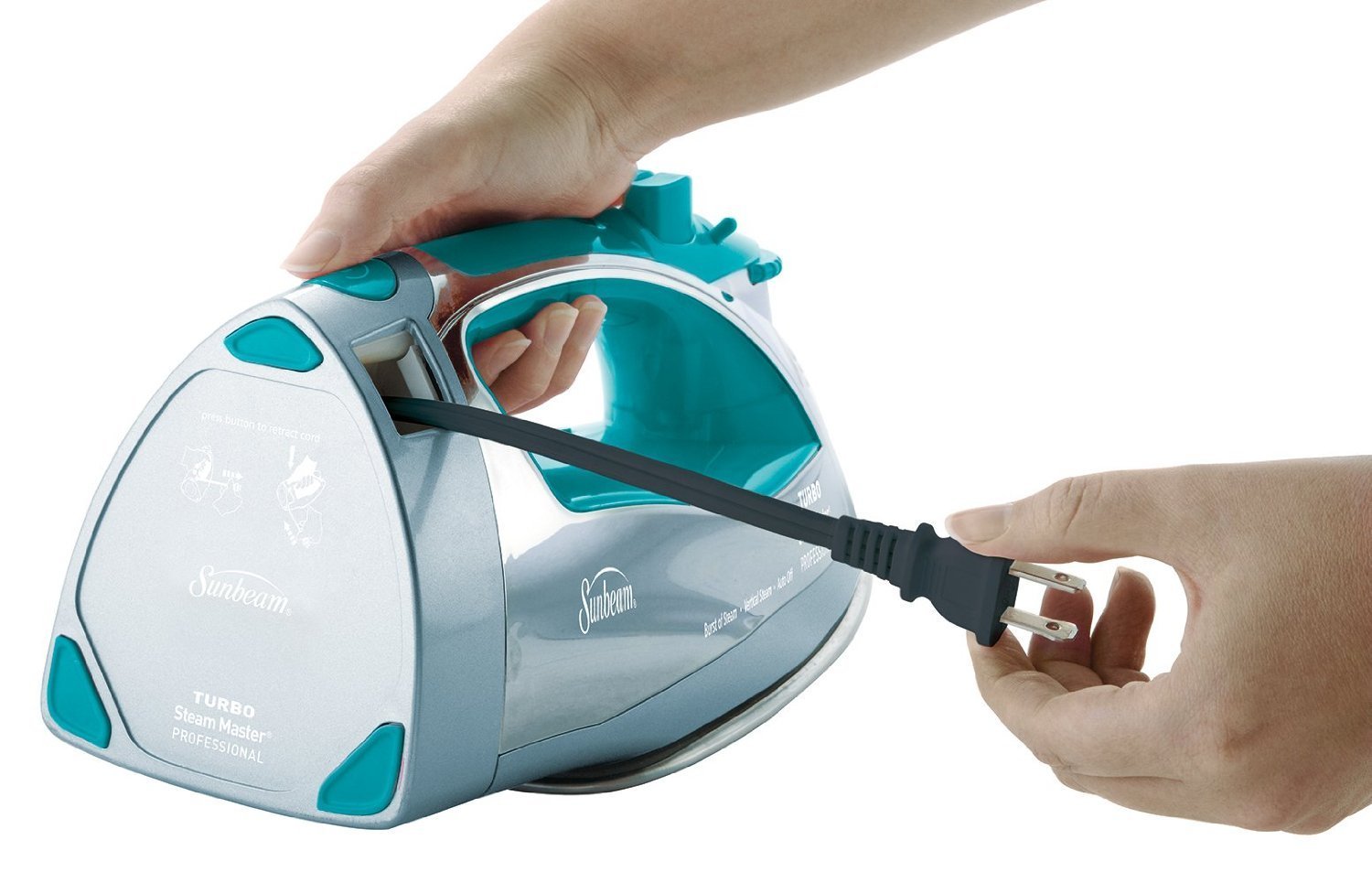 This highlyrated Sunbeam iron/steamer hybrid w/ retractable cord is