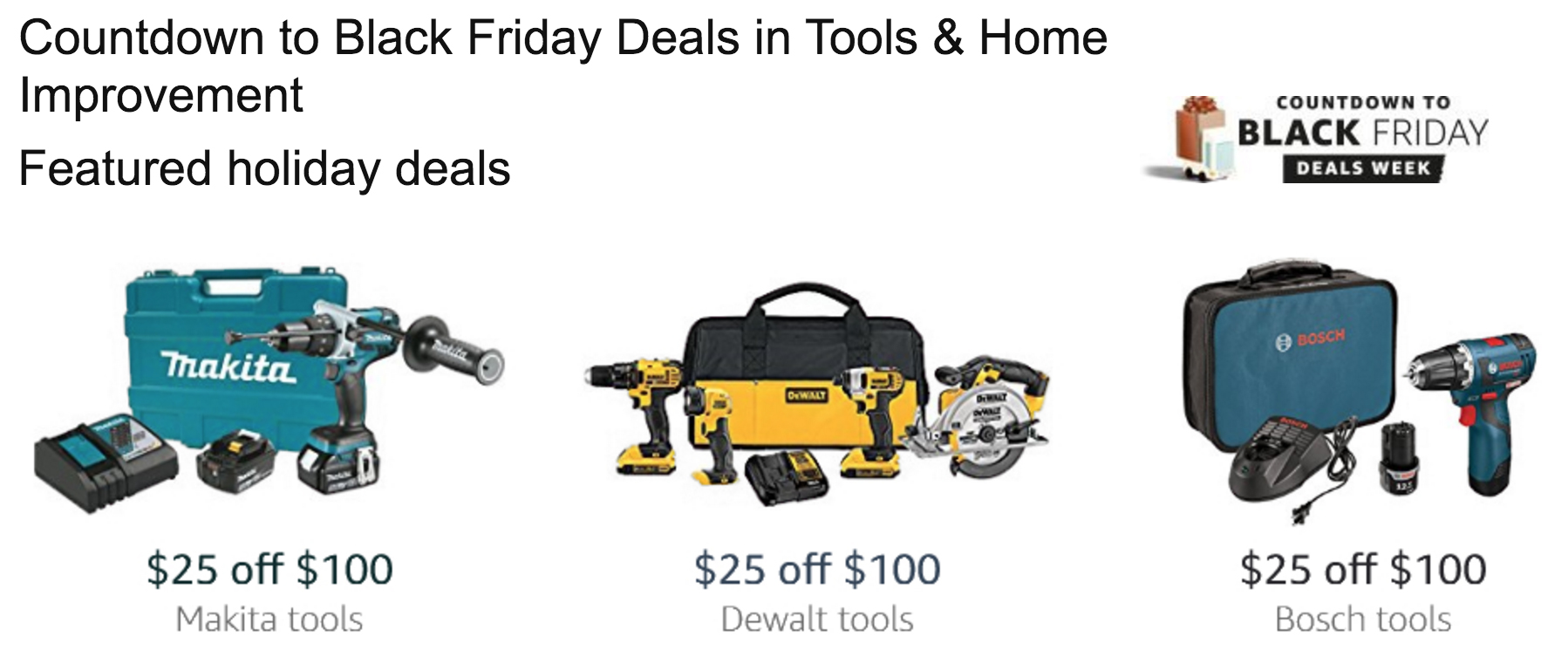 Save 25 off 100 on Dewalt, Bosch and Makita tools at Amazon 2piece