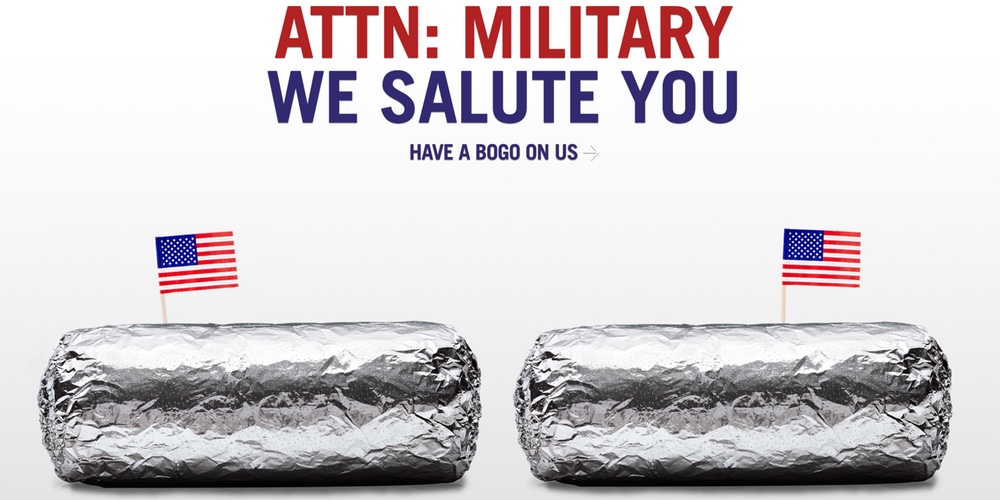 BOGO Free Chipotle for U.S. Military Service members (Past or Present