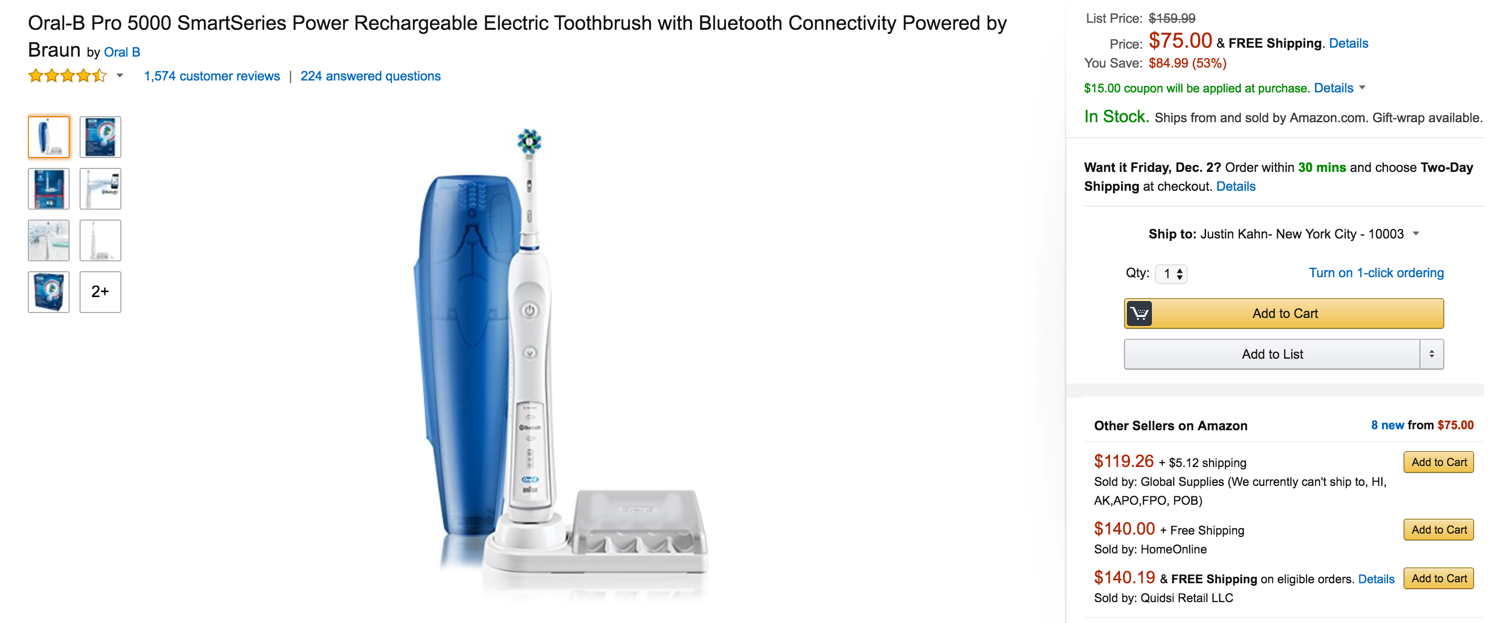 The popular Oral-B Pro 5000 SmartSeries Electric Toothbrush w/ Bluetooth is  now below Black Friday pricing at $60 shipped