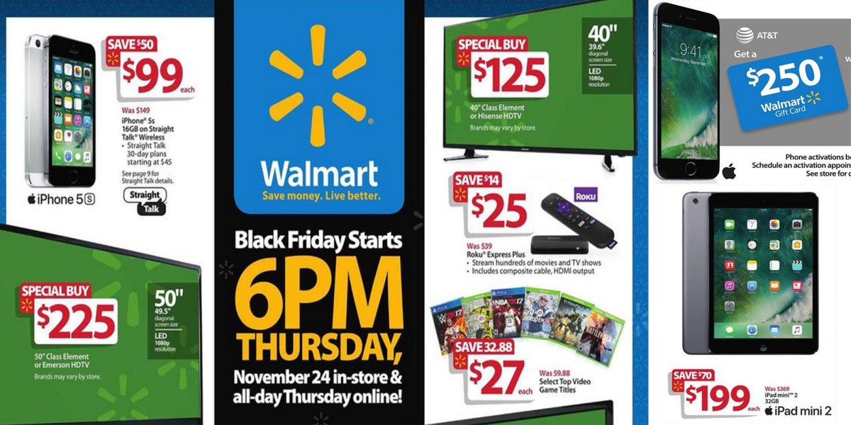 Walmart&#39;s Black Friday 2016 Ad: iPhone 7 + $250 GC, iPad Mini 2 32GB $199, 55-inch 4K UHDTV $298 ...