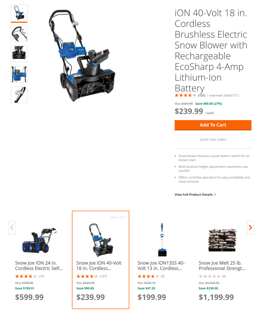 Green Deals Snow Joe Electric Snow Blowers from 125 shipped at Home