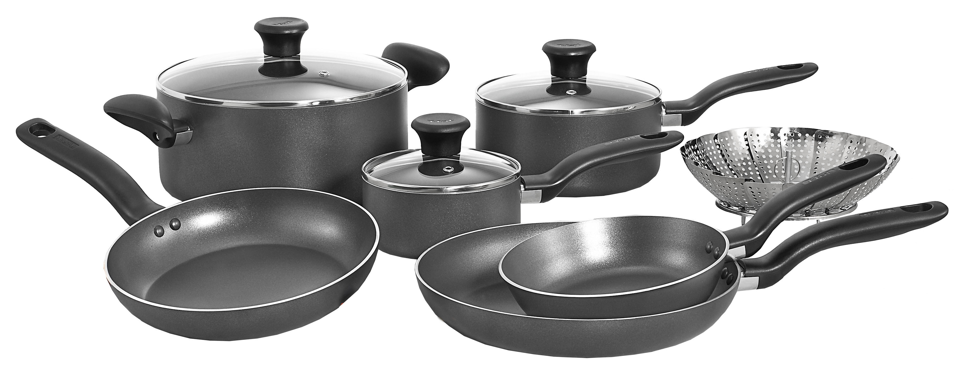 T-fal Initiatives Nonstick Cookware Set 18 Piece Oven Safe 350F Pots and  Pans, Dishwasher Safe Black