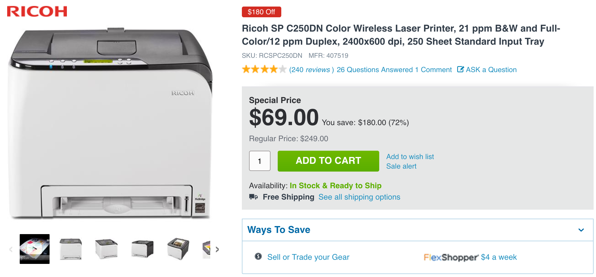 ricoh sp c250dn laser printer