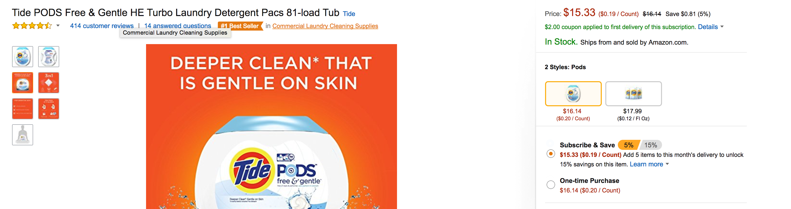 Cleaning supplies/laundry detergent at Amazon 81Pack Tide PODS 13