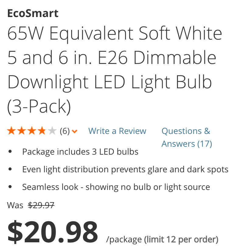 Ecosmart 65w deals soft white