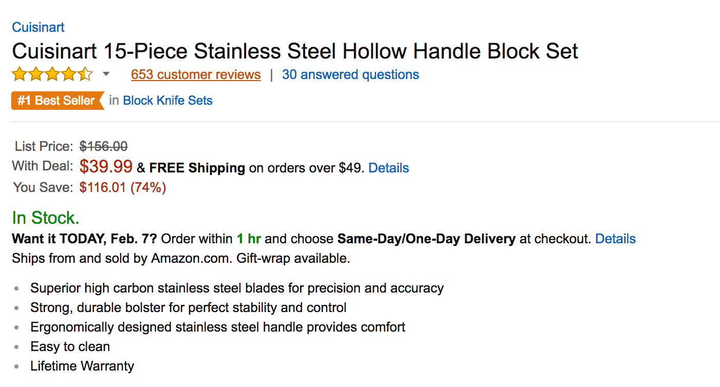 Cuisinart's bestselling 15Piece Stainless Steel Knife Block Set w/ a lifetime warranty hit its