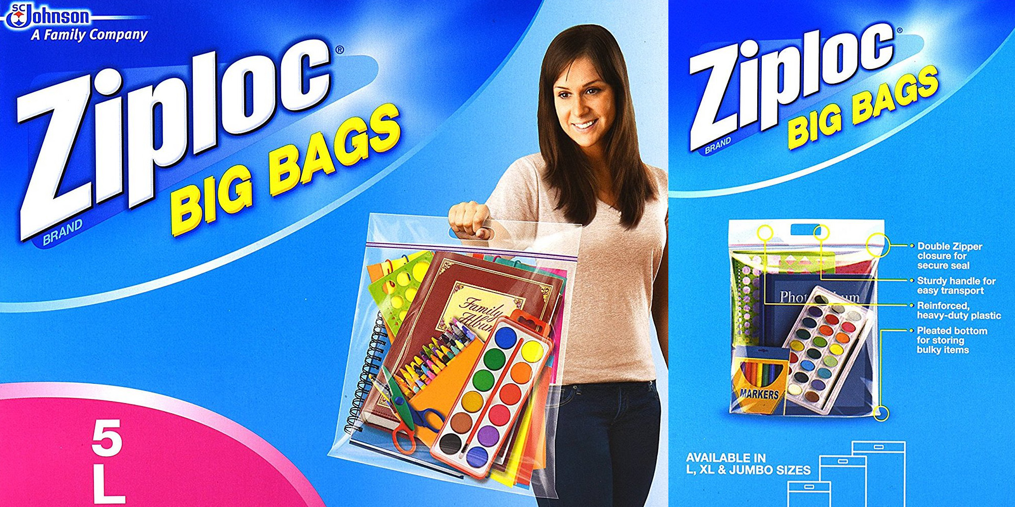 Ziploc Big Bag Double Zipper Jumbo Big Bags, 3 Count 