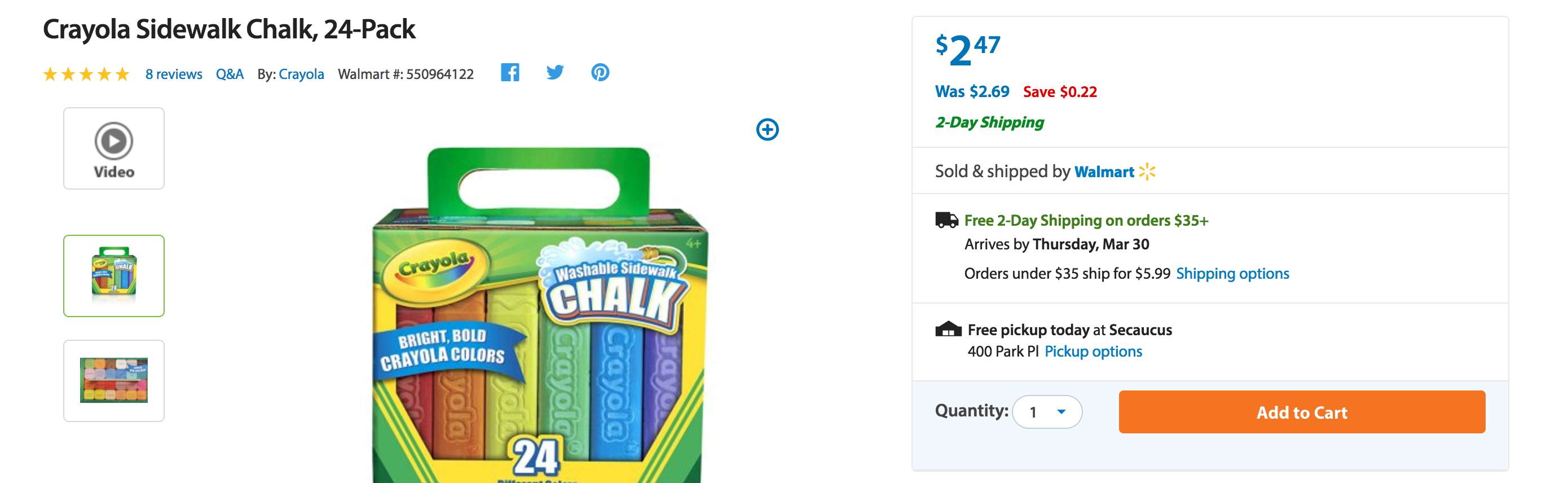 Crayola Washable Sidewalk Chalk $2.50 (24-Pack, Reg. $5+), more