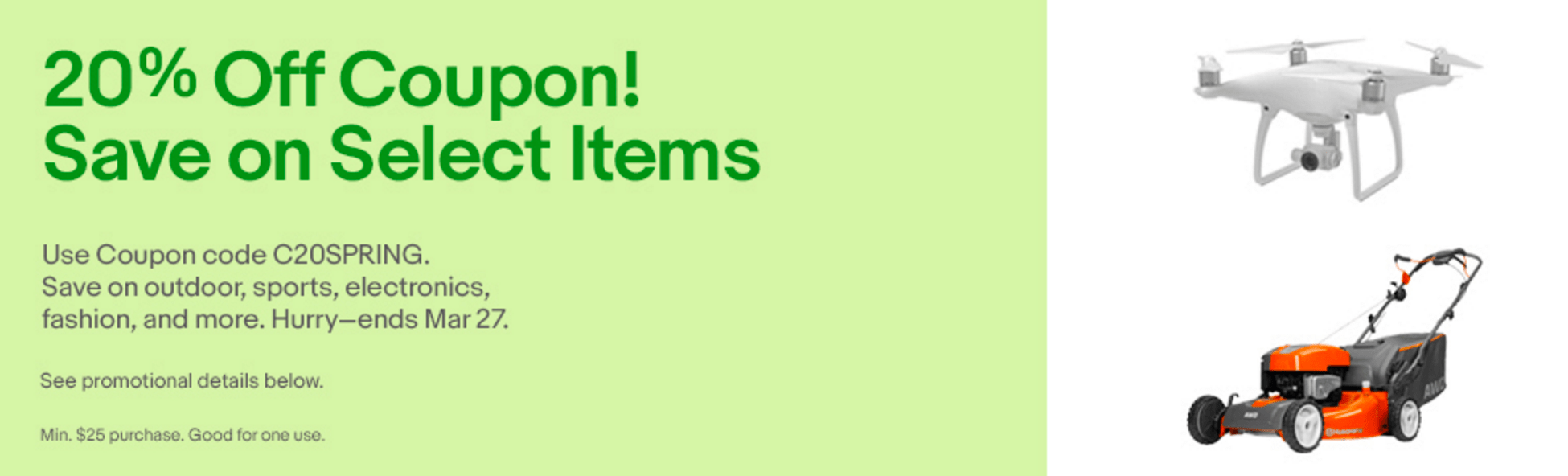 Save 20 on sporting goods, tools, fashion, cameras and more at eBay w