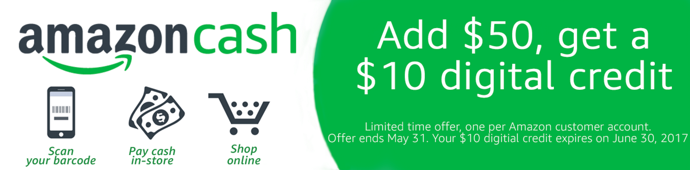 Amazon Cash lets you shop online without a credit card, free 10 credit