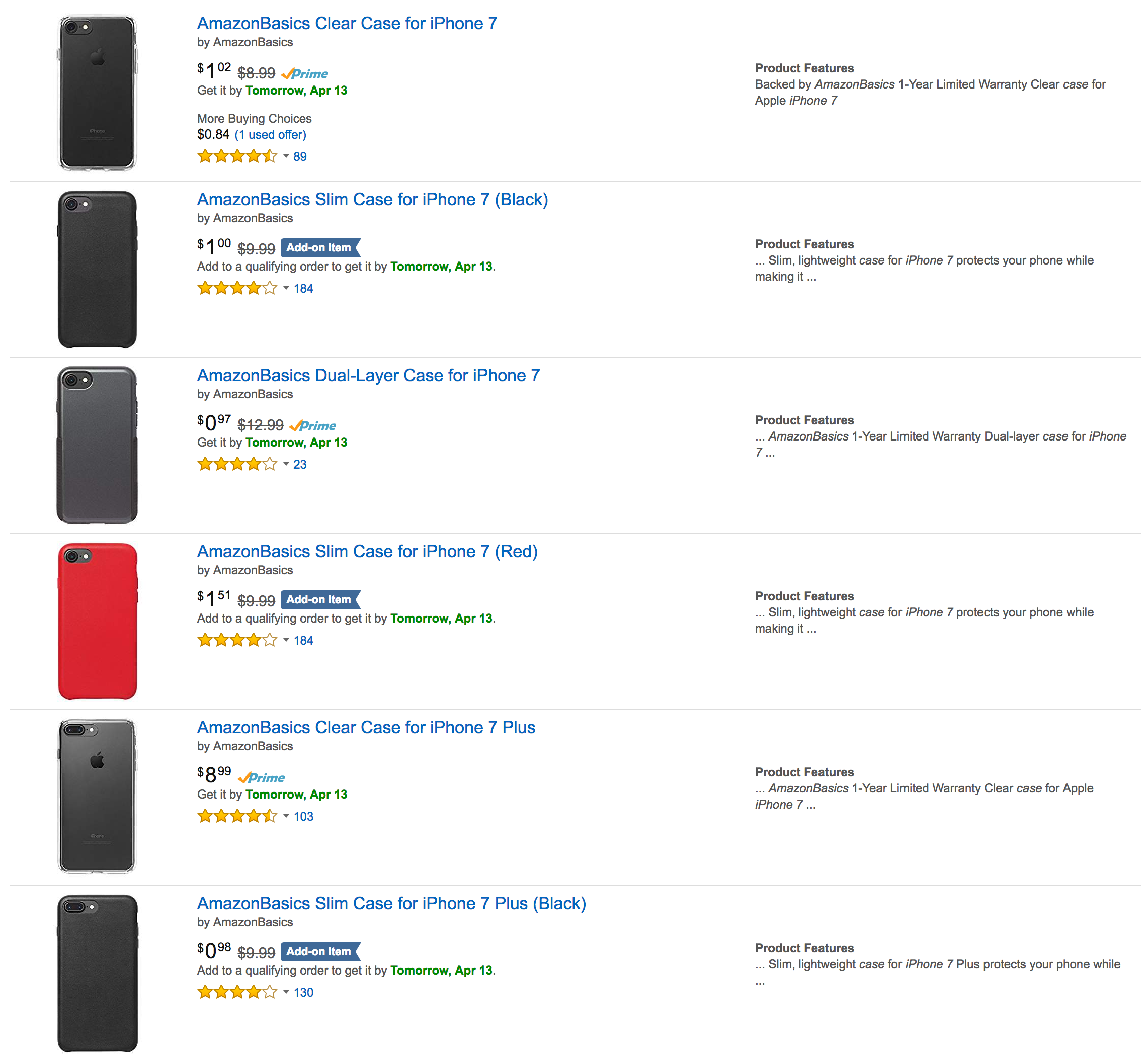 AmazonBasics iPhone 7/Plus cases from under 1
