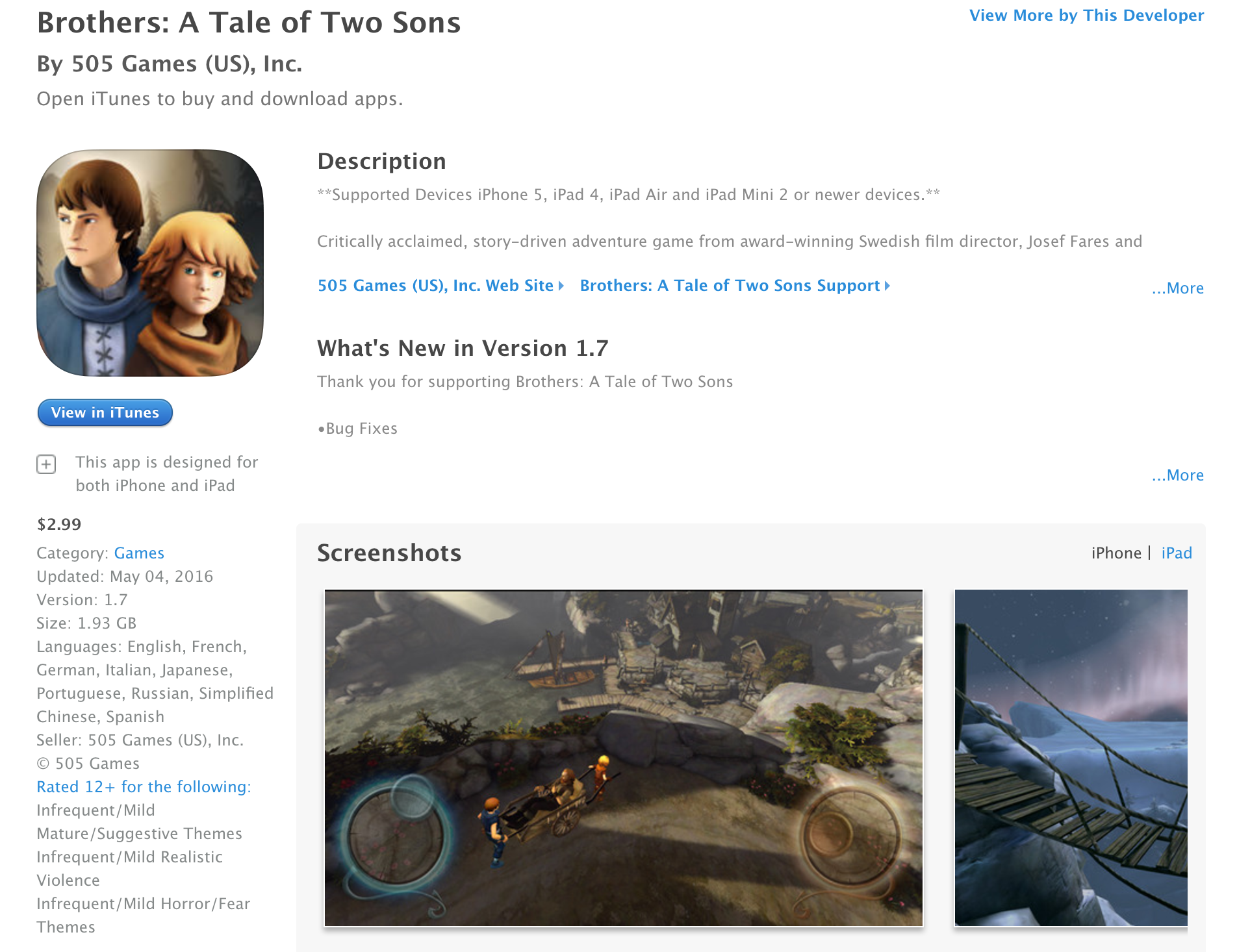 brothers a tale of two sons скачать ios