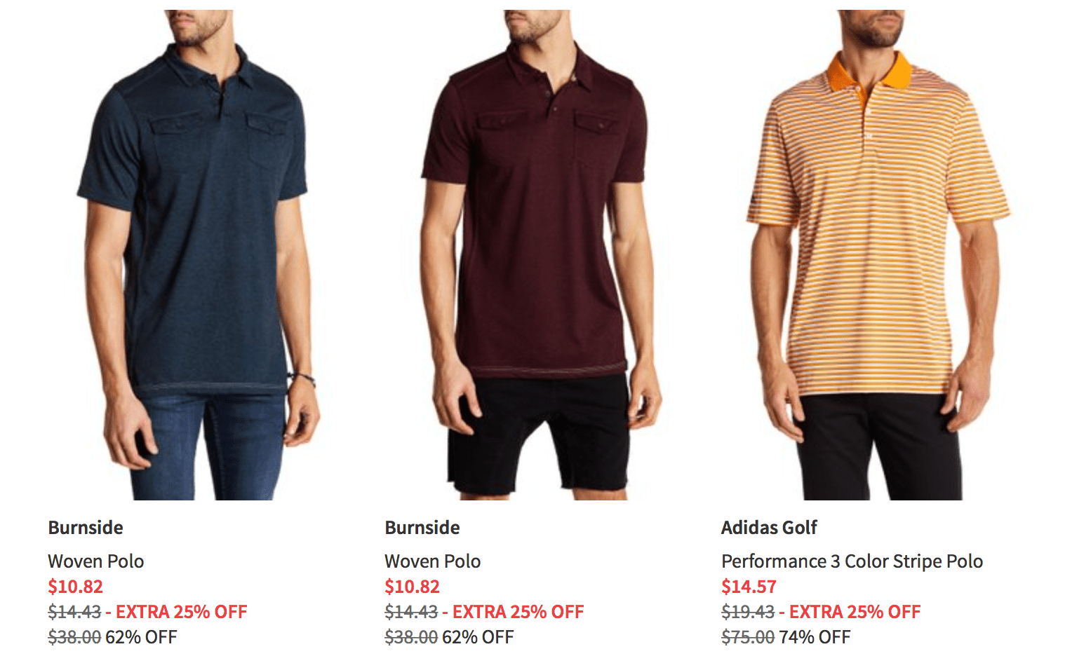 Nordstrom Rack Clearance Event w/ extra 25 off men's polos from 9, shorts 10, more