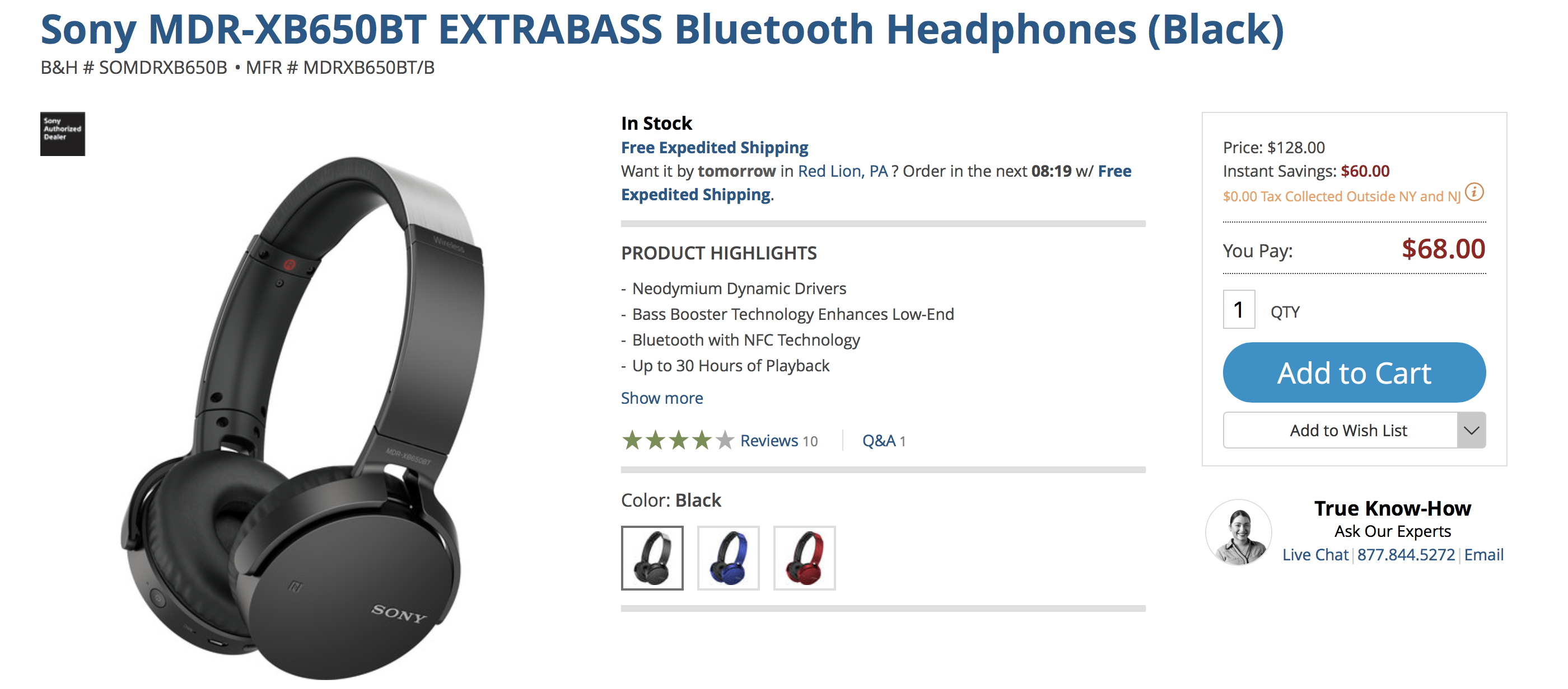 Sony Extra Bass Bluetooth Headphones for $68 shipped (Reg. $130)