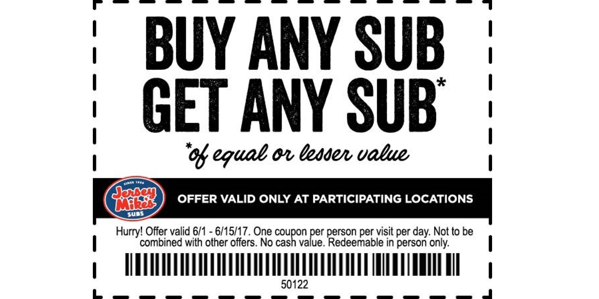 Buy any sub at Jersey Mike's and get 
