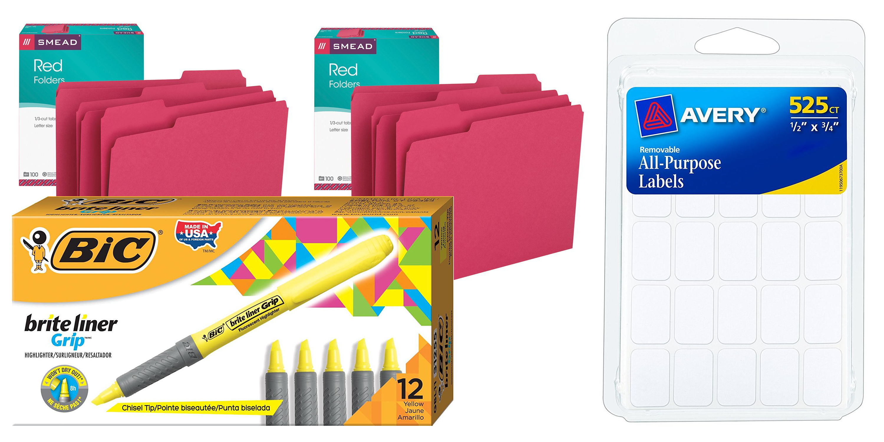 Office Supplies: 12-Pack BIC Highlighters $5, 100-Pack Smead folders $12,  more