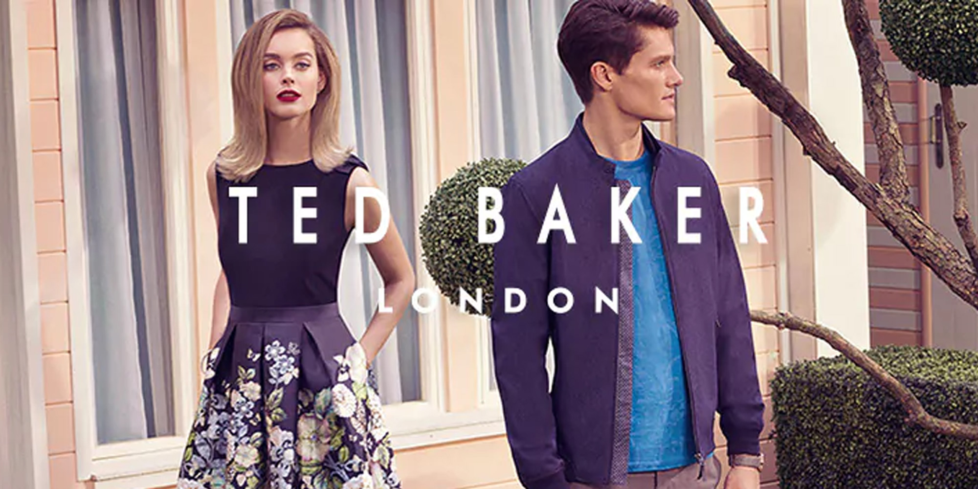Ted Baker has shirts, dresses, pants and accessories up to 50% off