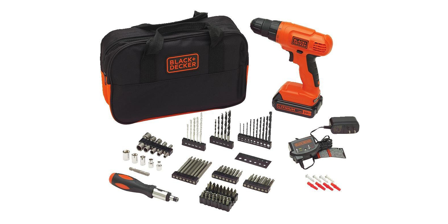 BLACK+DECKER 20V Lithium-Ion Drill Kit w/ 100 Accessories $47 shipped