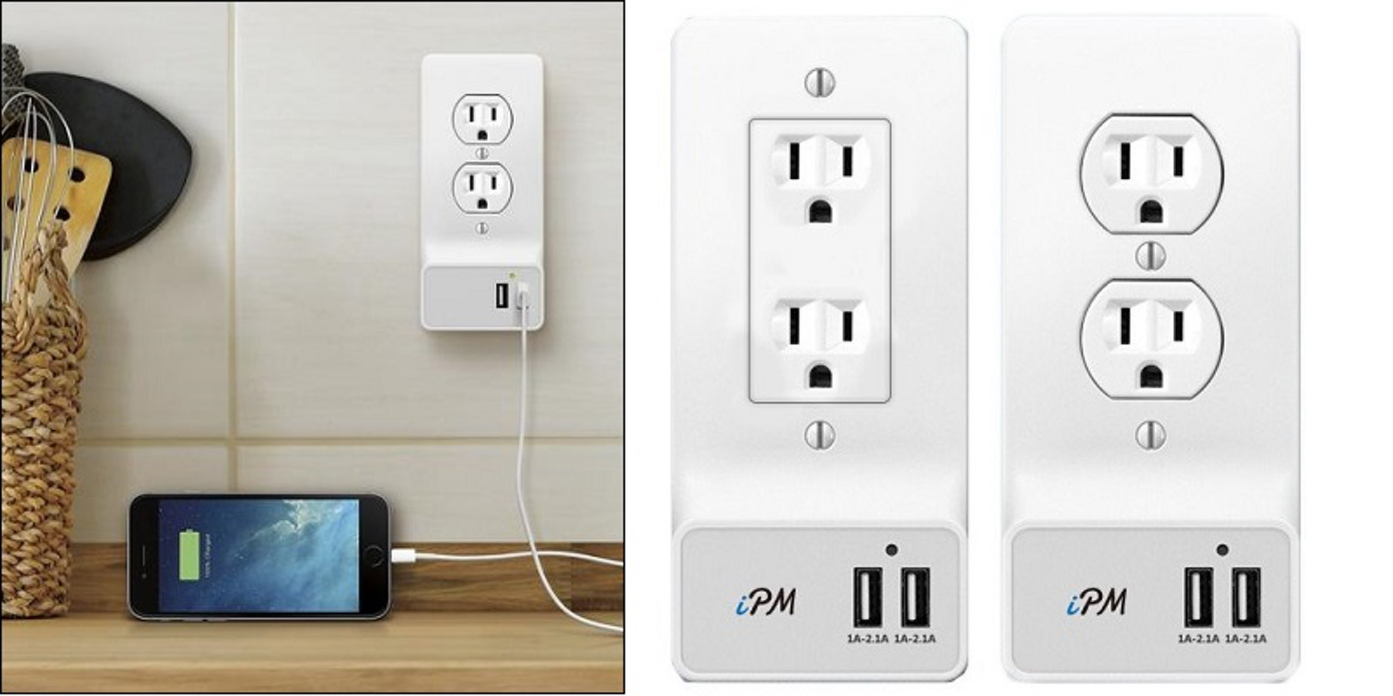 iPM Smart Plate snapon outlet cover with two USB 2.1A ports 15 shipped