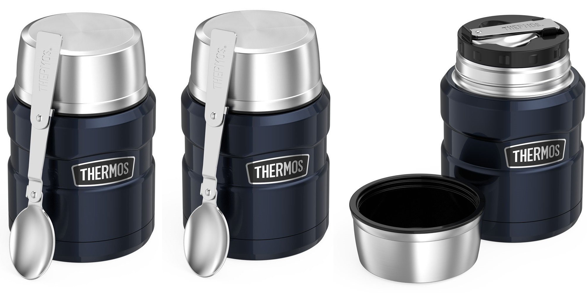 THERMOS Stainless King Vacuum-Insulated Food Jar with Spoon, 16 Ounce,  Midnight Blue