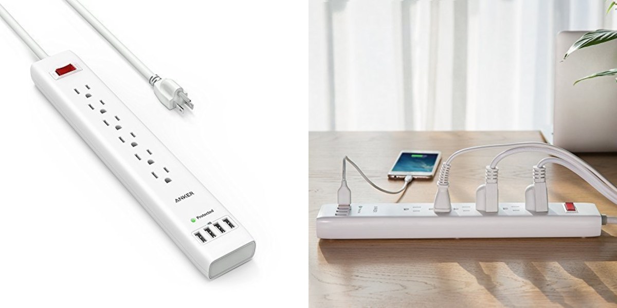 Wrangle your cords with this Anker 6 Outlet 4 USB Port PowerStrip for 25
