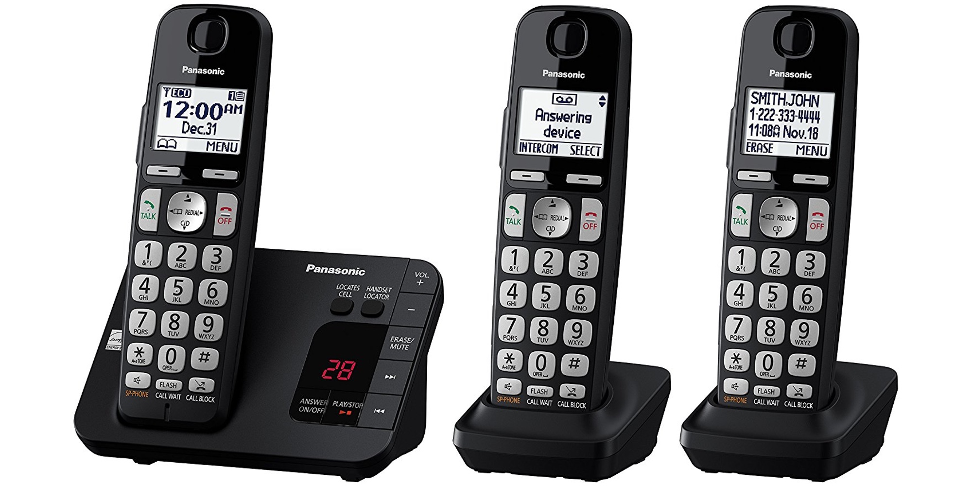 Panasonic Cordless Phone with Answering Machine and 3 Handsets for $47