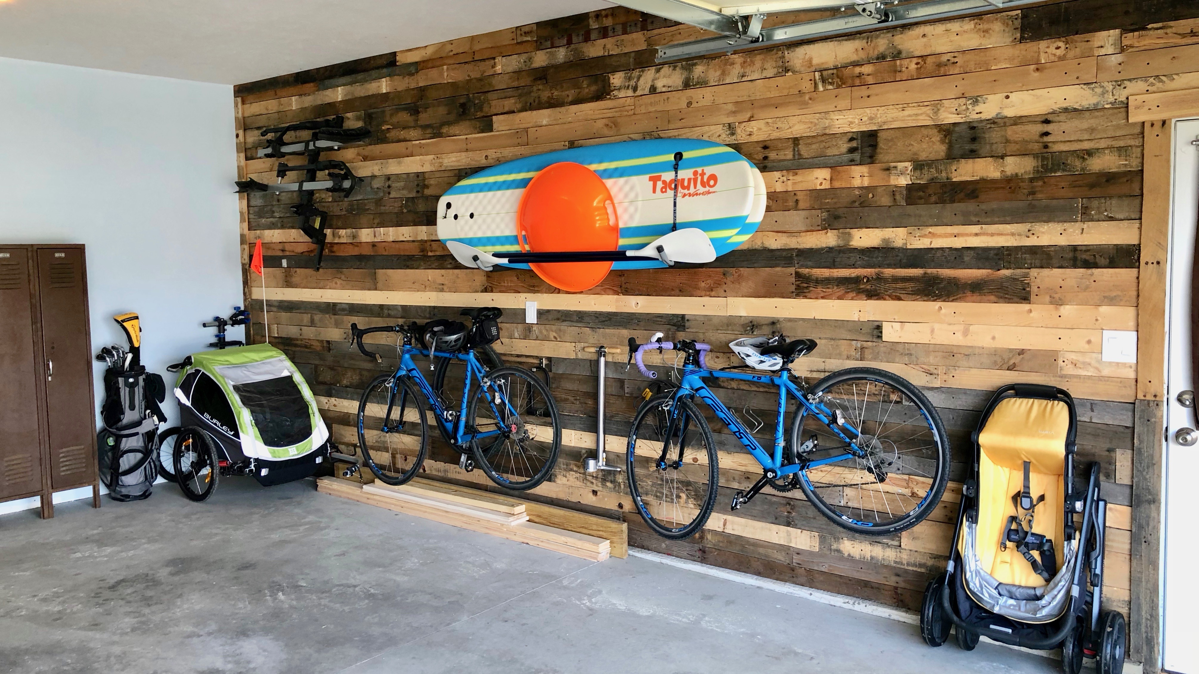 hang bike trailer in garage