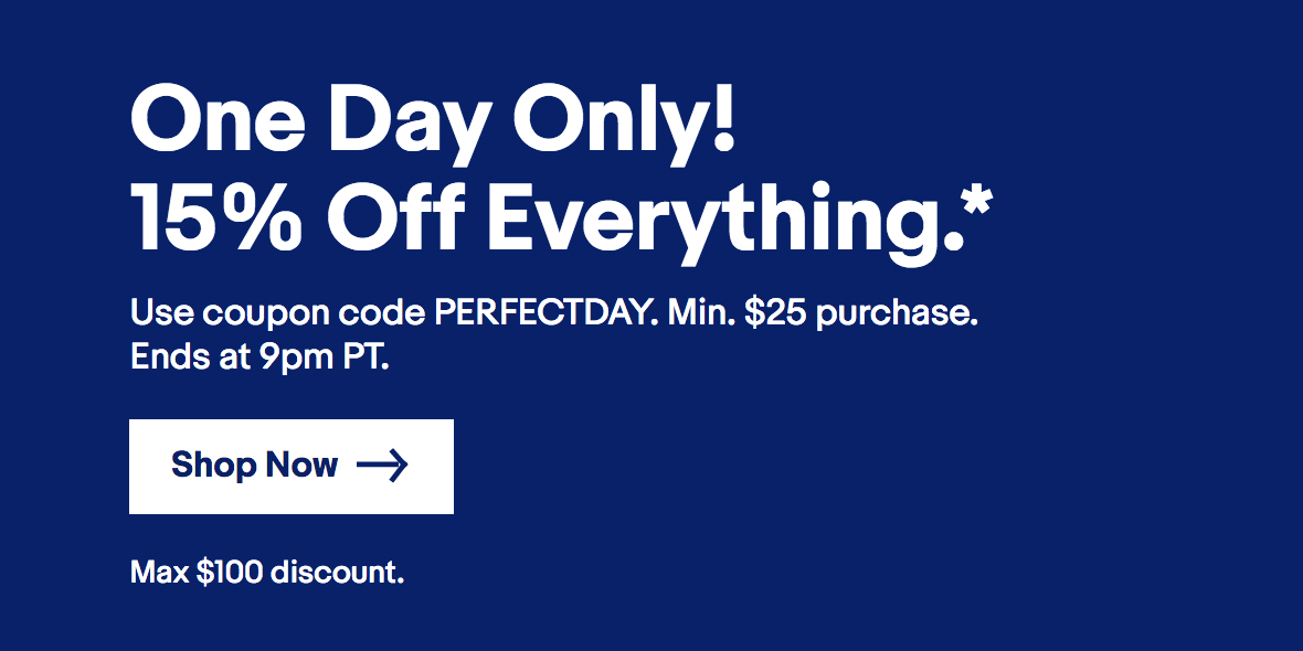 eBay takes 15% off sitewide, today only with this promo code